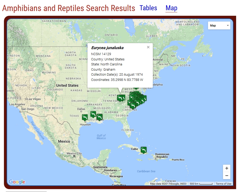 NCSM Online Collections Screenshot - Results Map