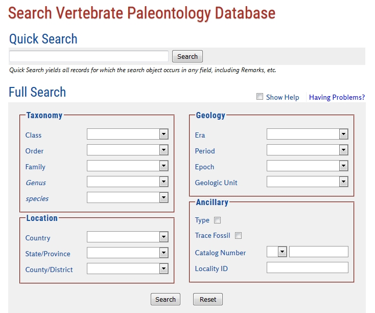 Vertebrate Paleontology Search Page