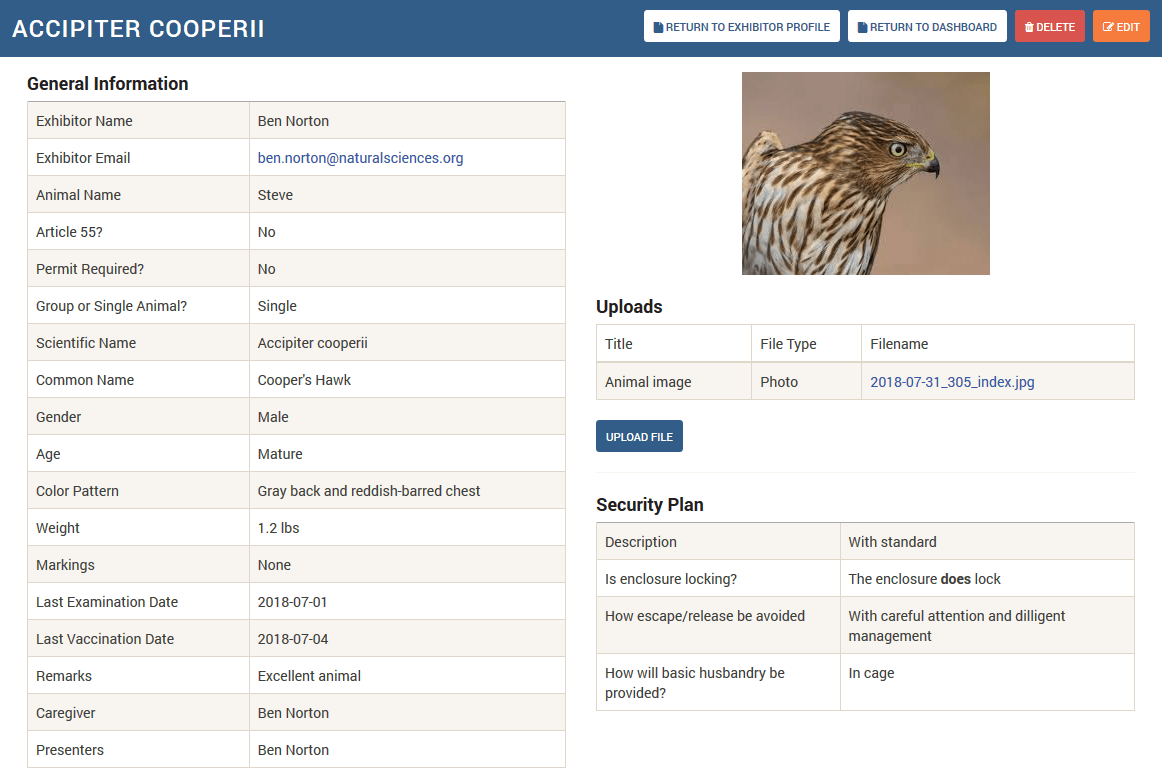 External Creature Request System Screenshot - Animal Profile