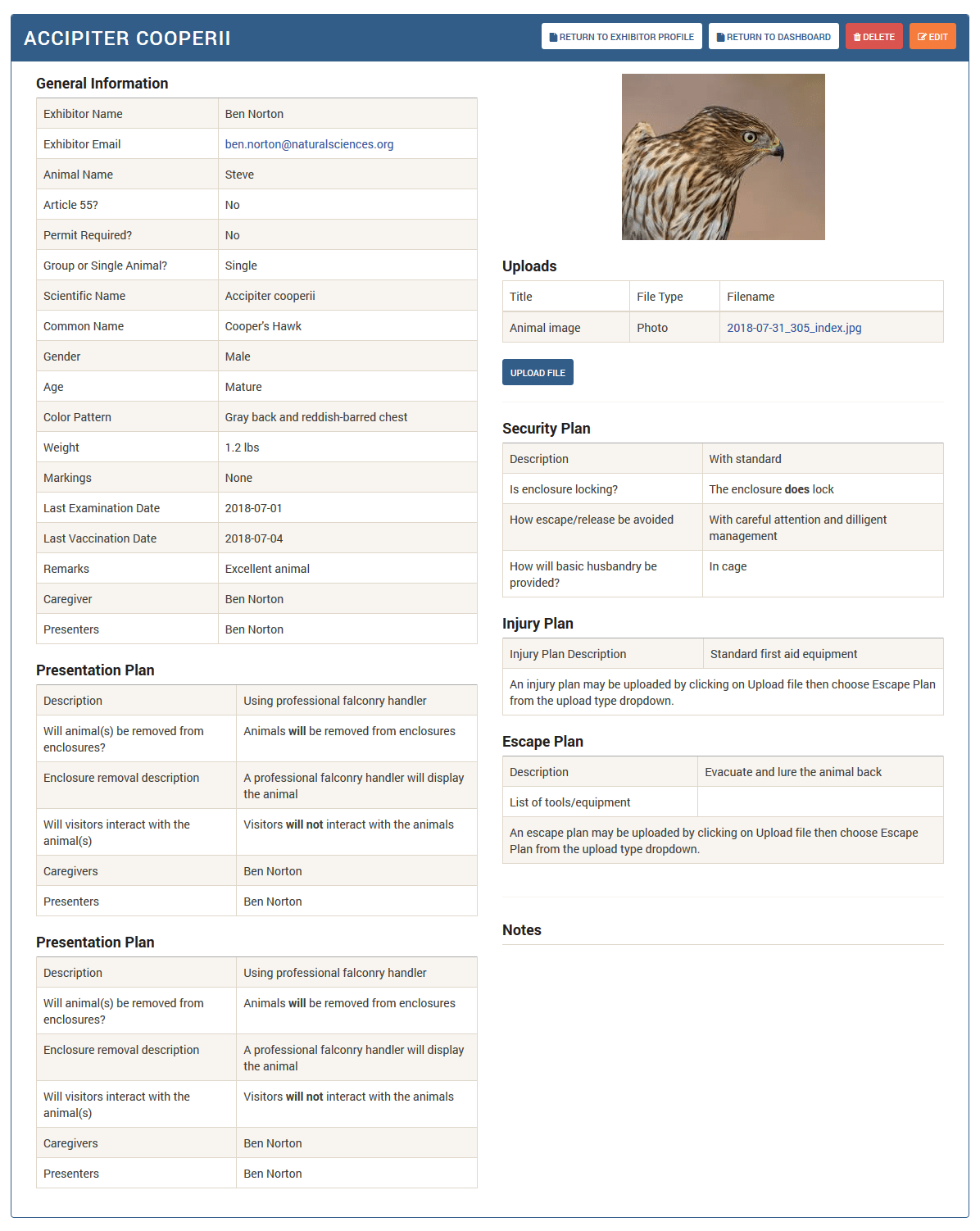 External Creature Request System Screenshot - Animal Profile 2