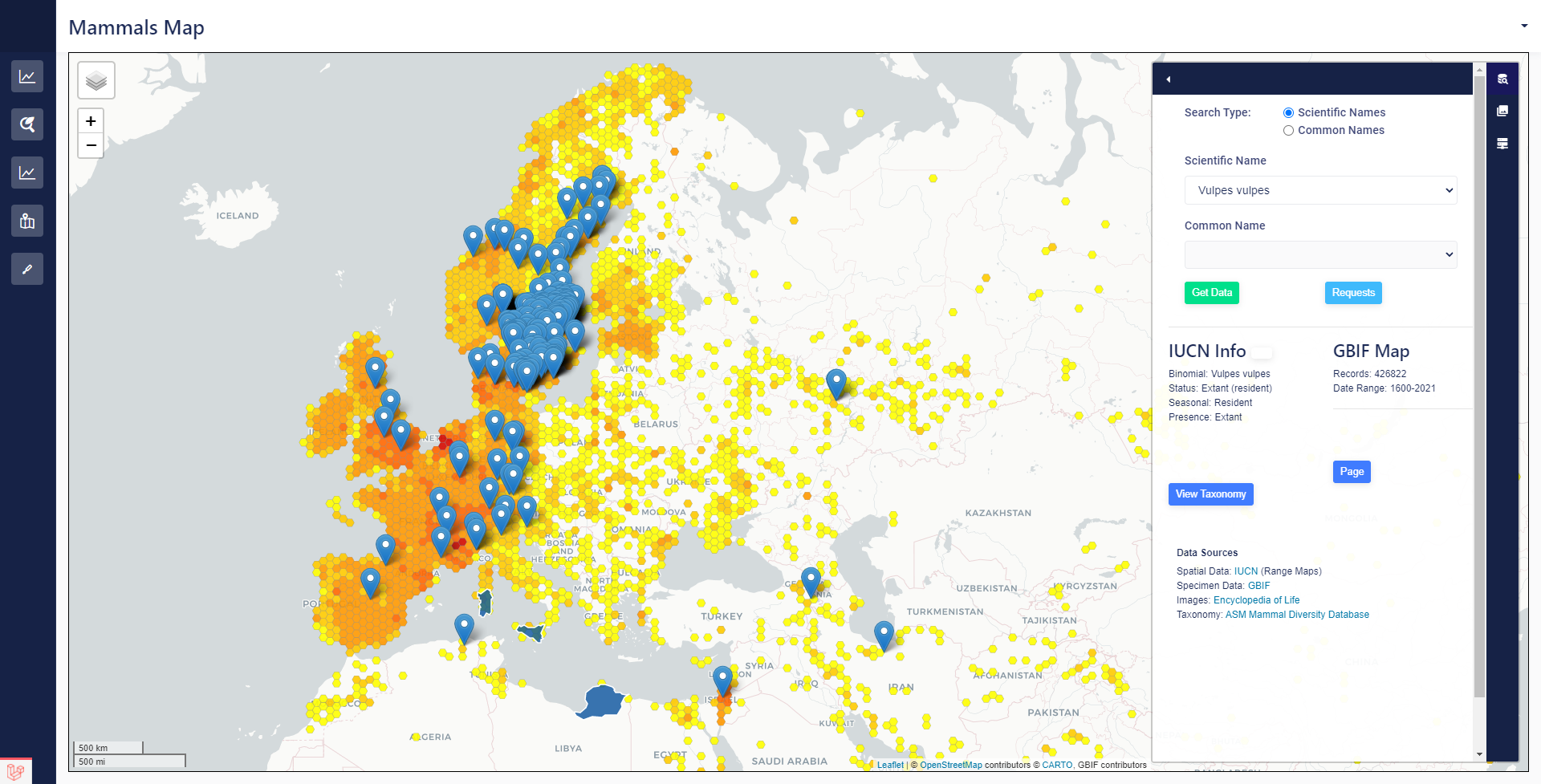 NCSM API - Mammals Map